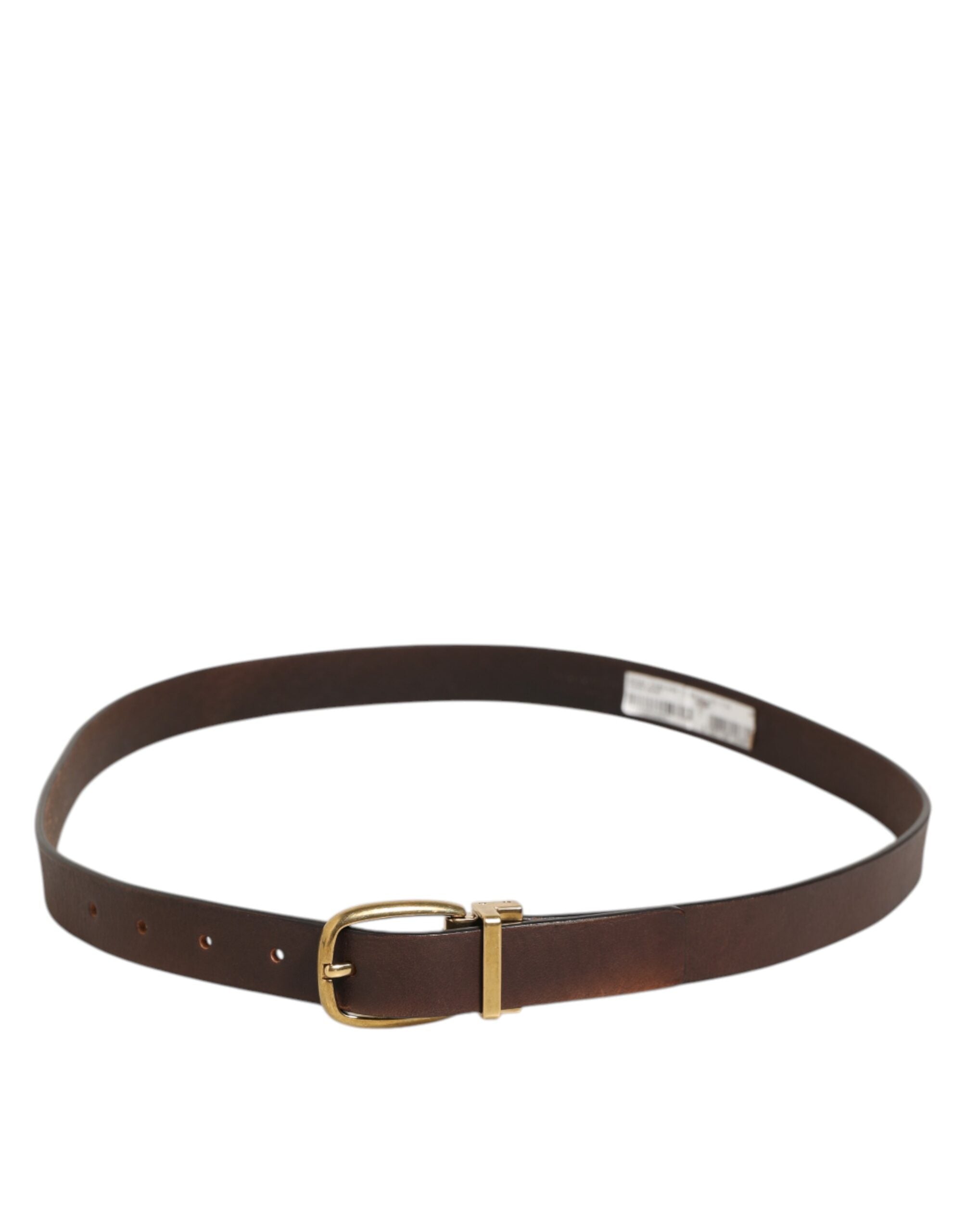 Dolce & Gabbana Brown Classic Gold Metal Logo Buckle Men Belt - Zeiniez