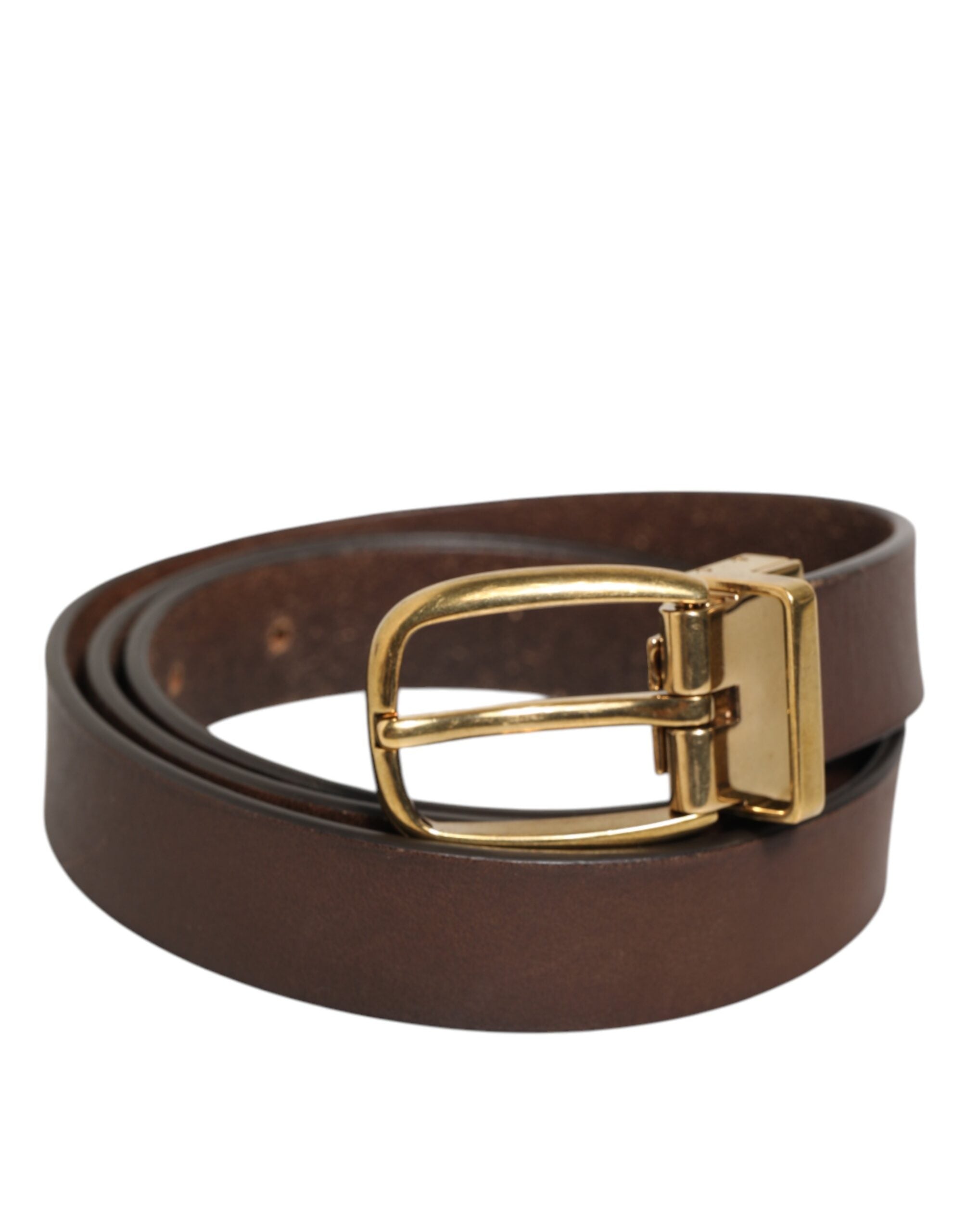 Dolce & Gabbana Brown Classic Gold Metal Logo Buckle Men Belt - Zeiniez