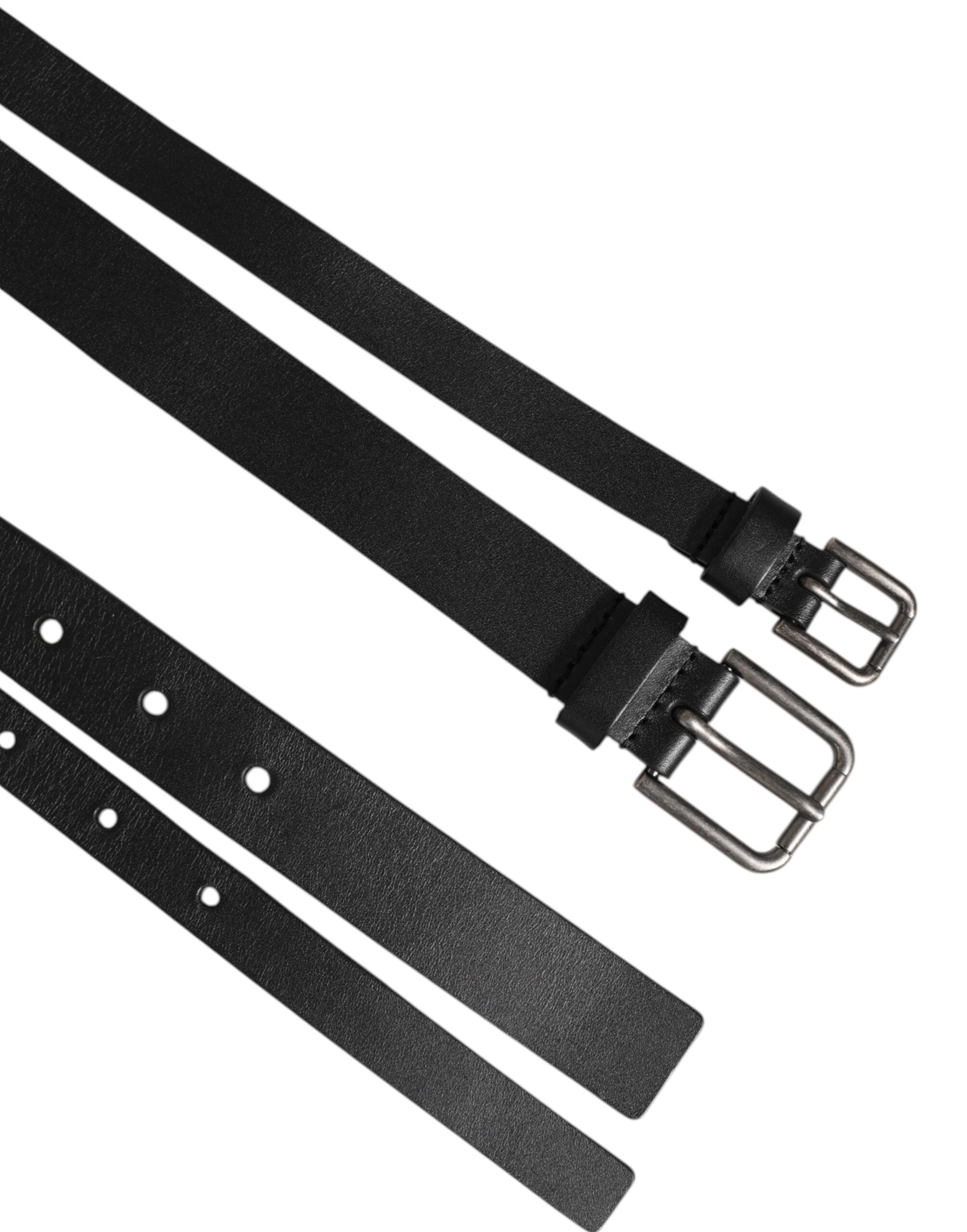 Dolce & Gabbana Black Double Strap Leather Buckle Men Belt - Zeiniez