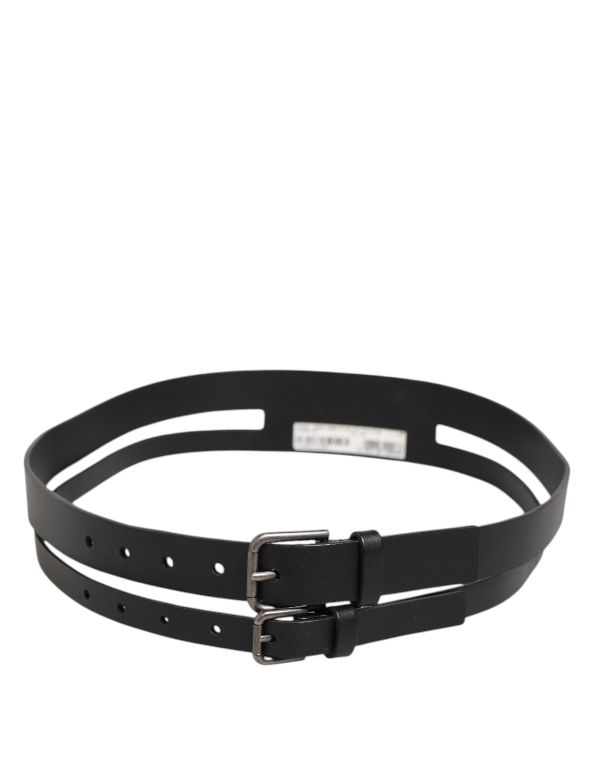 Dolce & Gabbana Black Double Strap Leather Buckle Men Belt - Zeiniez