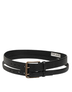 Dolce & Gabbana Black Double Strap Leather Brass Buckle Belt - Zeiniez
