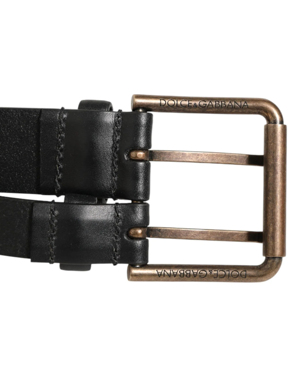 Dolce & Gabbana Black Double Strap Leather Brass Buckle Belt - Zeiniez