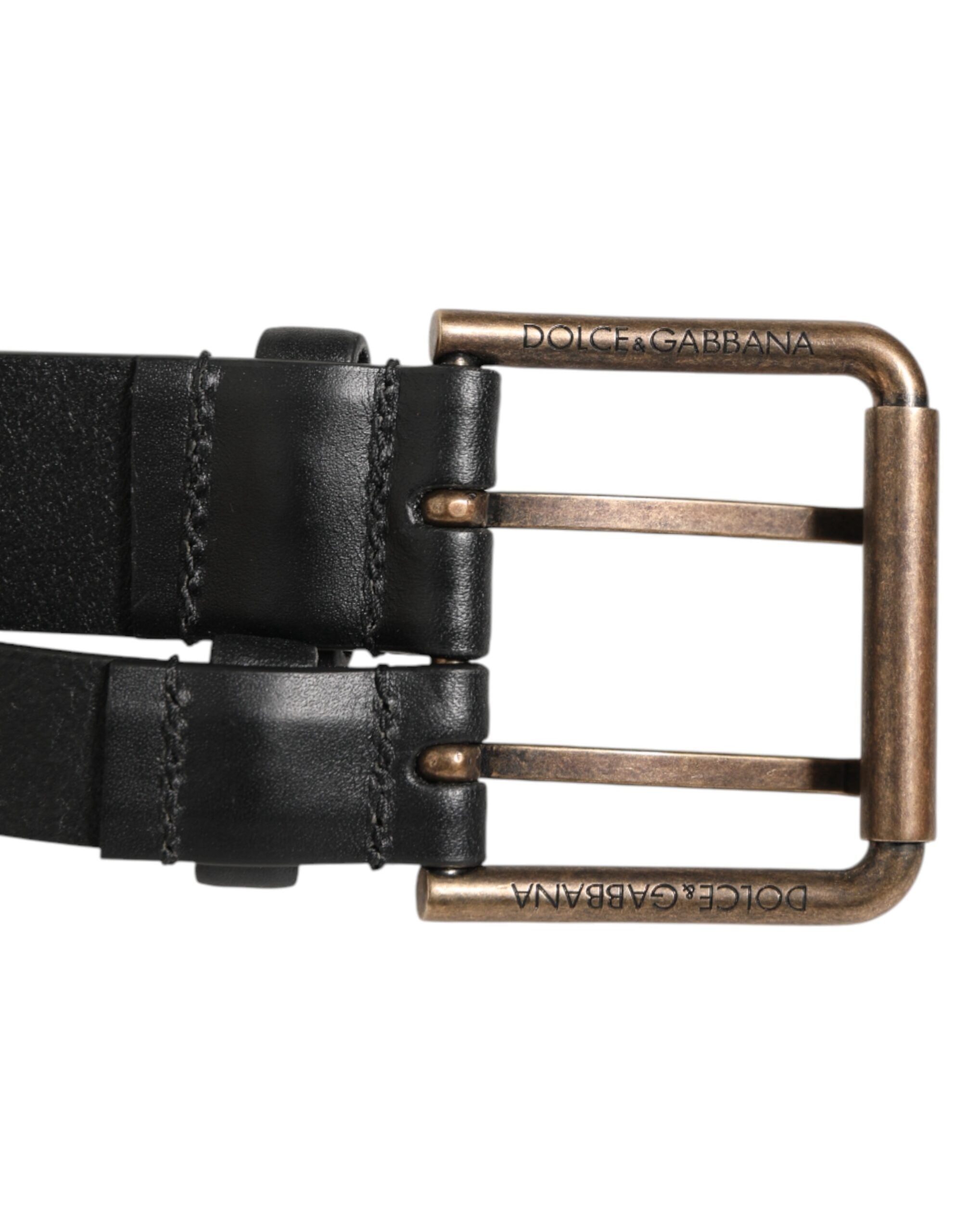 Dolce & Gabbana Black Double Strap Leather Brass Buckle Belt - Zeiniez