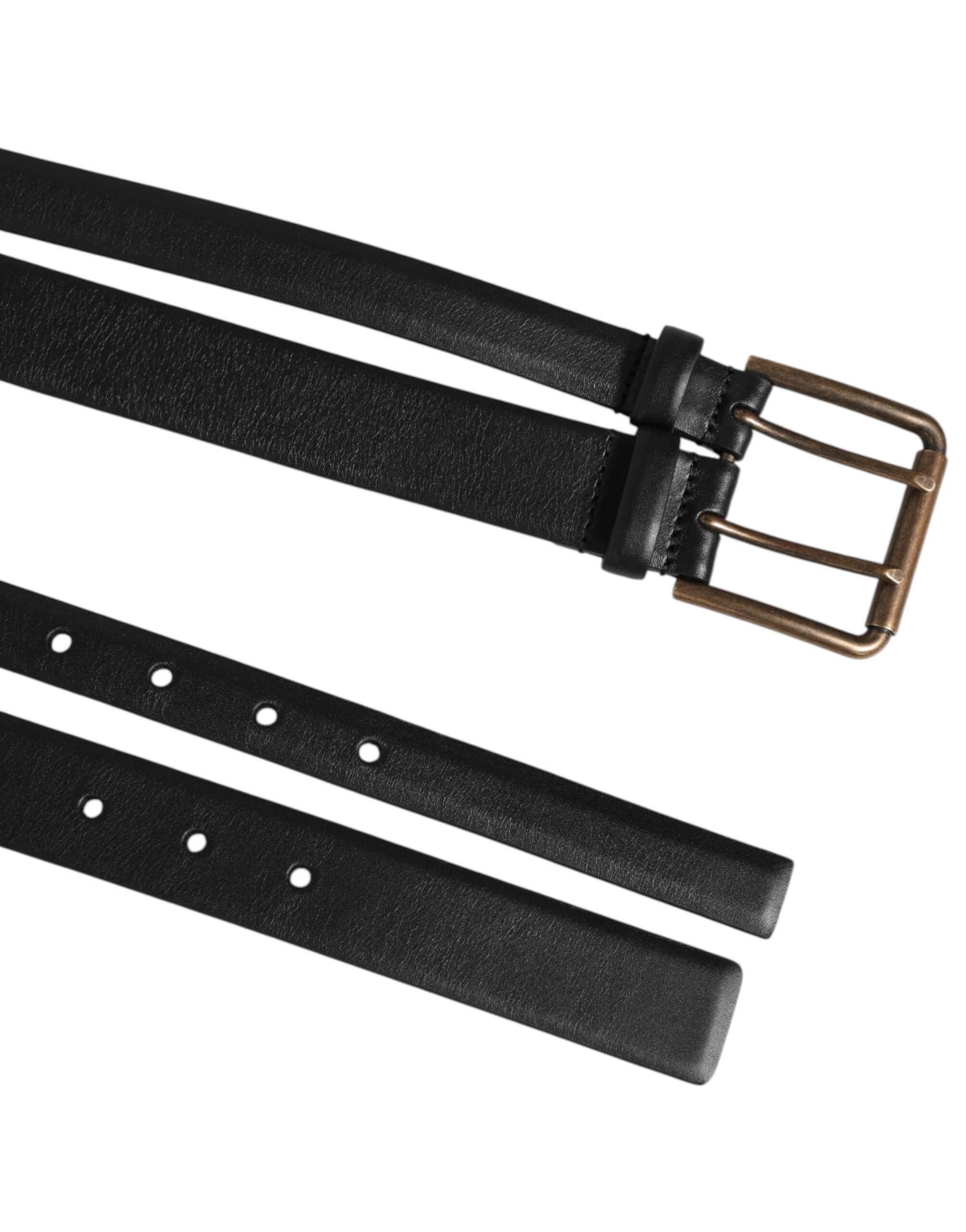Dolce & Gabbana Black Double Strap Leather Brass Buckle Belt - Zeiniez