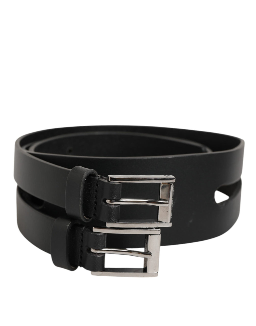 Dolce & Gabbana Black Double Strap Leather Silver Buckle Belt - Zeiniez