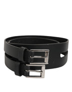 Dolce & Gabbana Black Double Strap Leather Silver Buckle Belt - Zeiniez