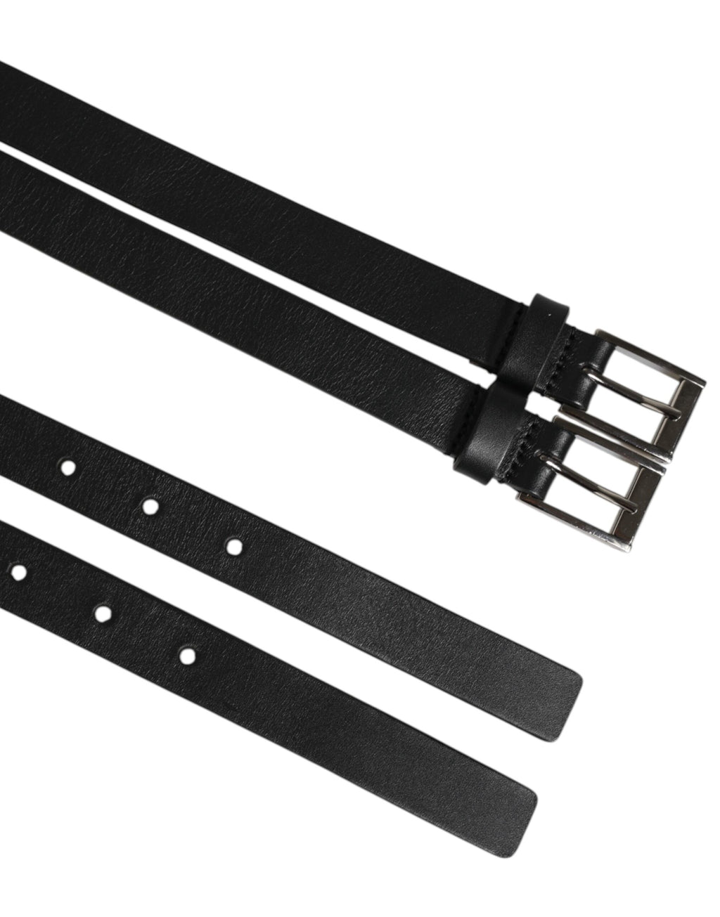Dolce & Gabbana Black Double Strap Leather Silver Buckle Belt - Zeiniez