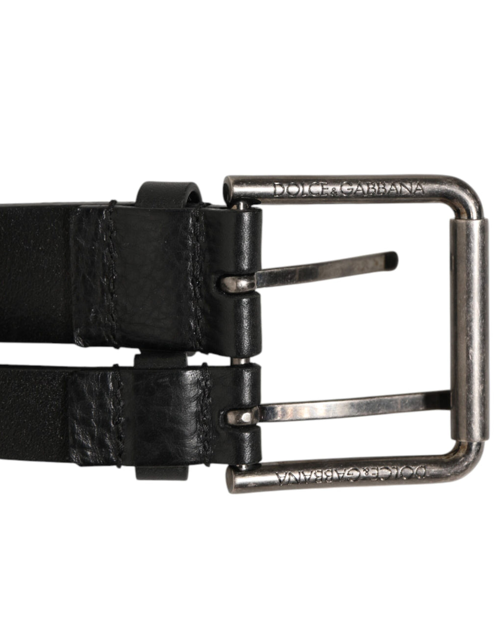Dolce & Gabbana Black Double Strap Leather Silver Buckle Belt - Zeiniez
