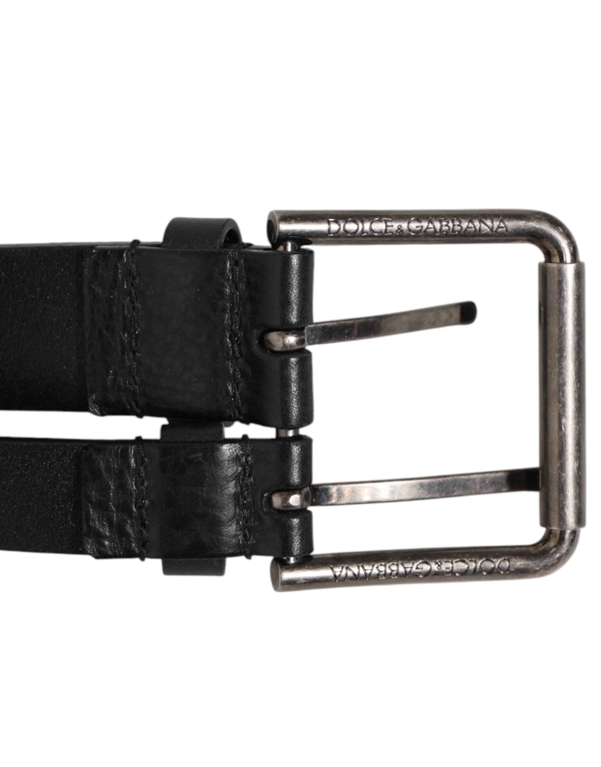 Dolce & Gabbana Black Double Strap Leather Silver Buckle Belt - Zeiniez