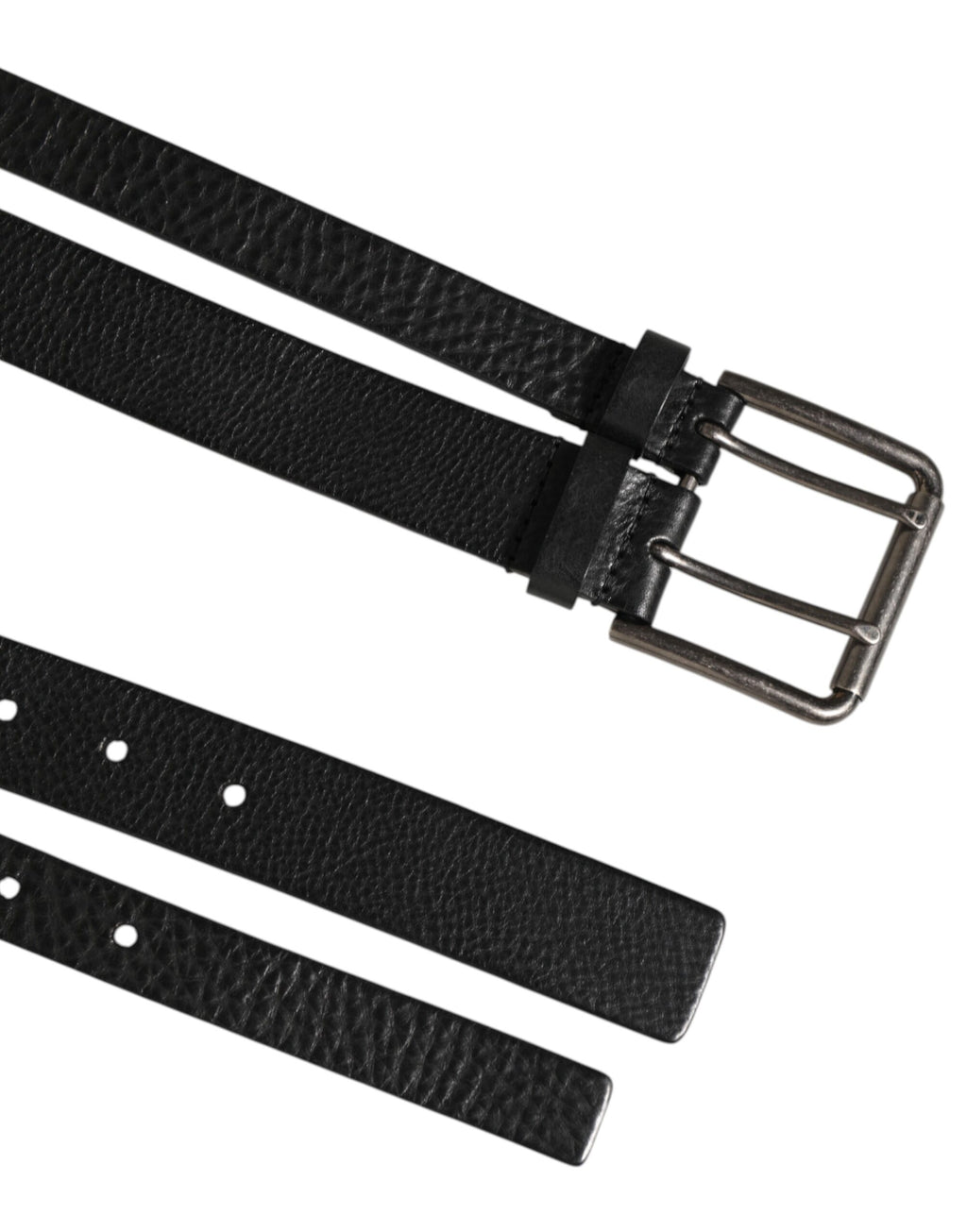 Dolce & Gabbana Black Double Strap Leather Silver Buckle Belt - Zeiniez