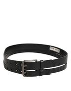 Dolce & Gabbana Black Double Strap Leather Silver Buckle Belt - Zeiniez