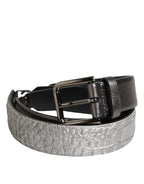 Dolce & Gabbana Black Silver Pebbled Texture Leather Buckle Men Belt - Zeiniez