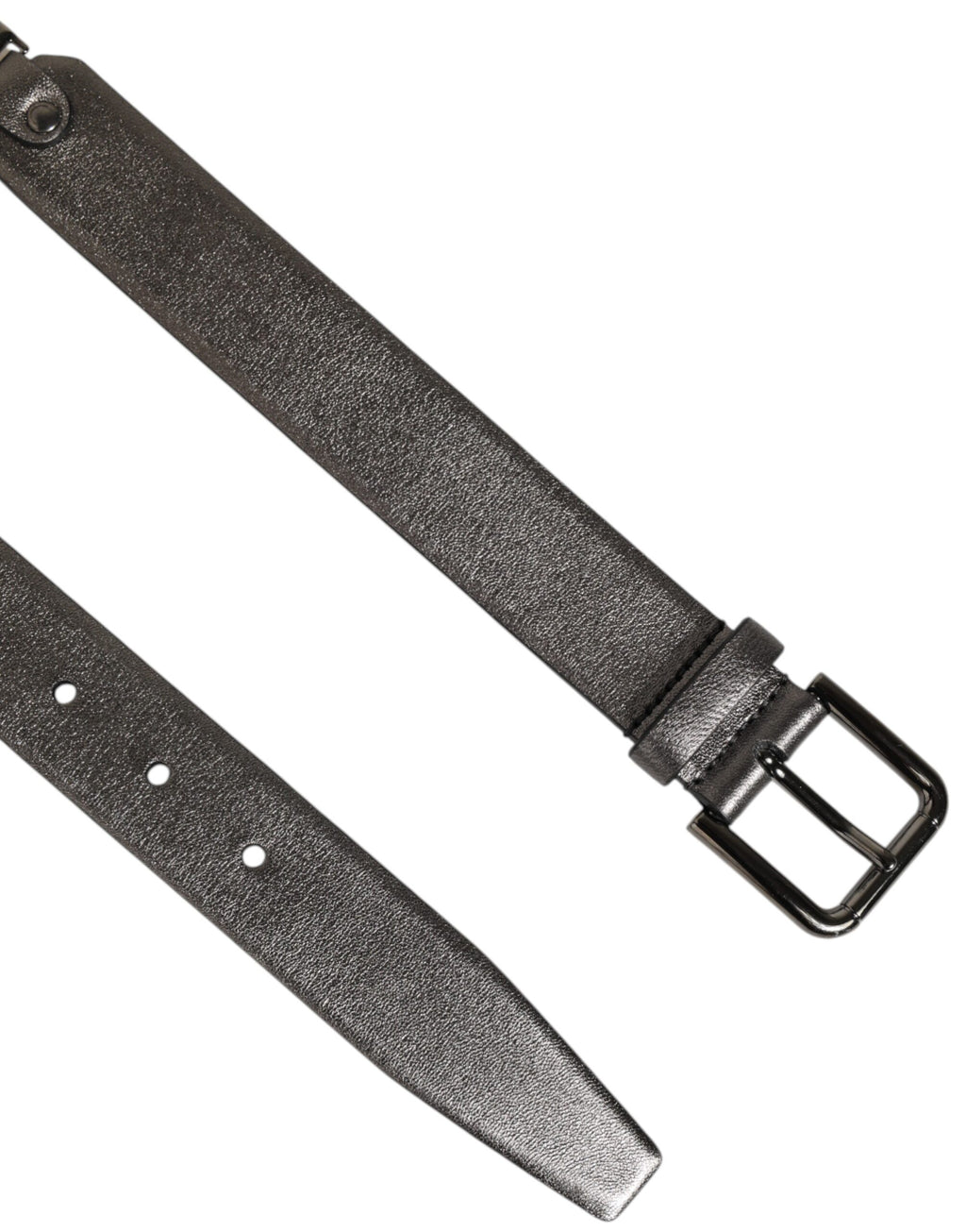 Dolce & Gabbana Black Silver Pebbled Texture Leather Buckle Men Belt - Zeiniez