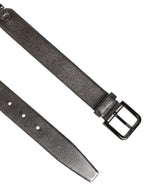 Dolce & Gabbana Black Silver Pebbled Texture Leather Buckle Men Belt - Zeiniez