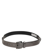 Dolce & Gabbana Black Silver Pebbled Texture Leather Buckle Men Belt - Zeiniez