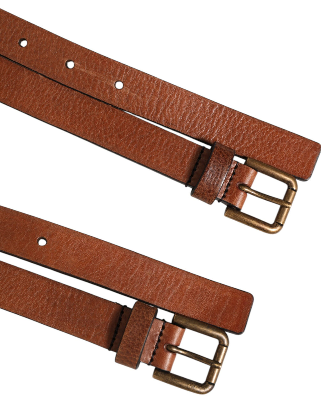 Dolce & Gabbana Brown Double Strap Leather Gold Buckle Belt - Zeiniez