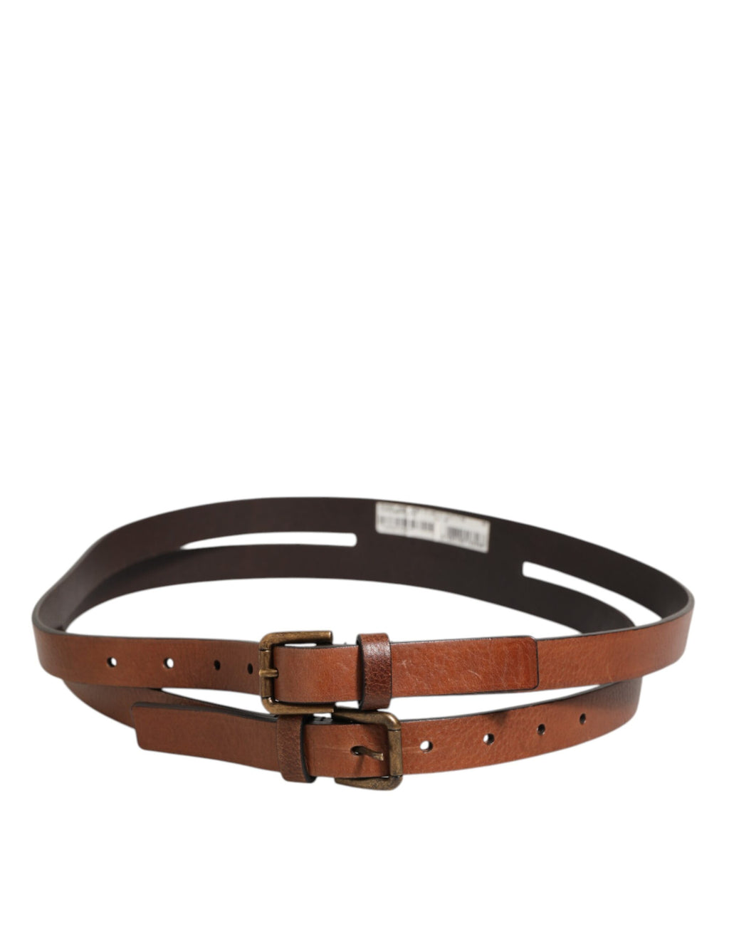 Dolce & Gabbana Brown Double Strap Leather Gold Buckle Belt - Zeiniez