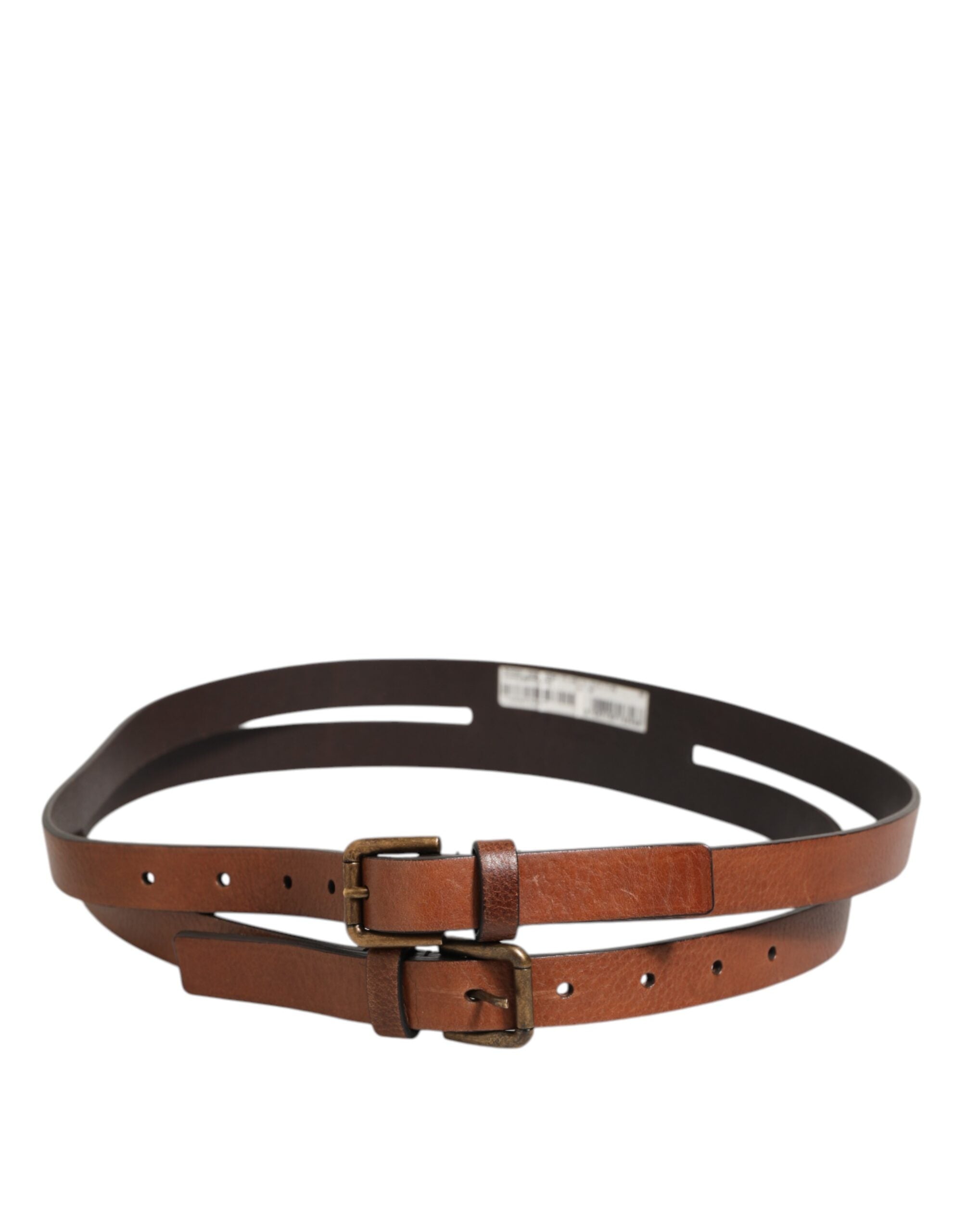 Dolce & Gabbana Brown Double Strap Leather Gold Buckle Belt - Zeiniez