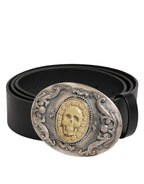 Dolce & Gabbana Black Leather Ornate Metal Buckle Men Belt - Zeiniez