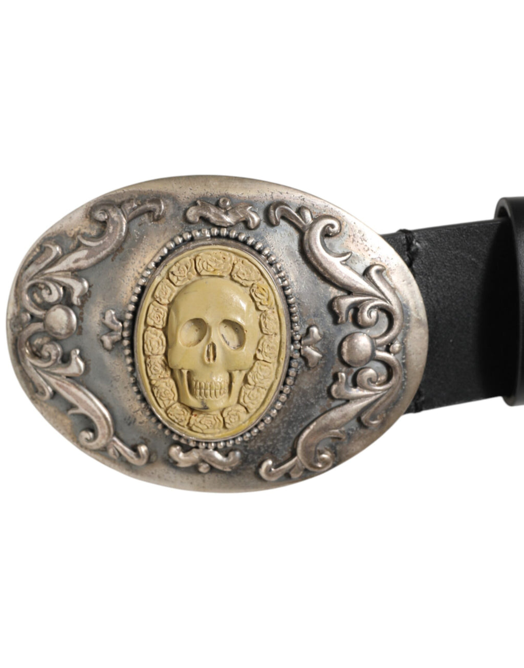 Dolce & Gabbana Black Leather Ornate Metal Buckle Men Belt - Zeiniez