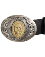 Dolce & Gabbana Black Leather Ornate Metal Buckle Men Belt - Zeiniez