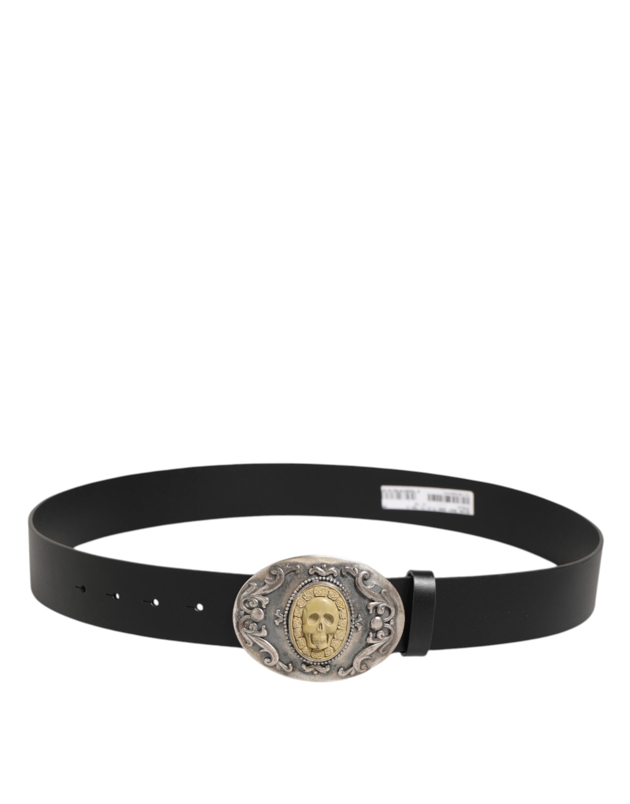 Dolce & Gabbana Black Leather Ornate Metal Buckle Men Belt - Zeiniez