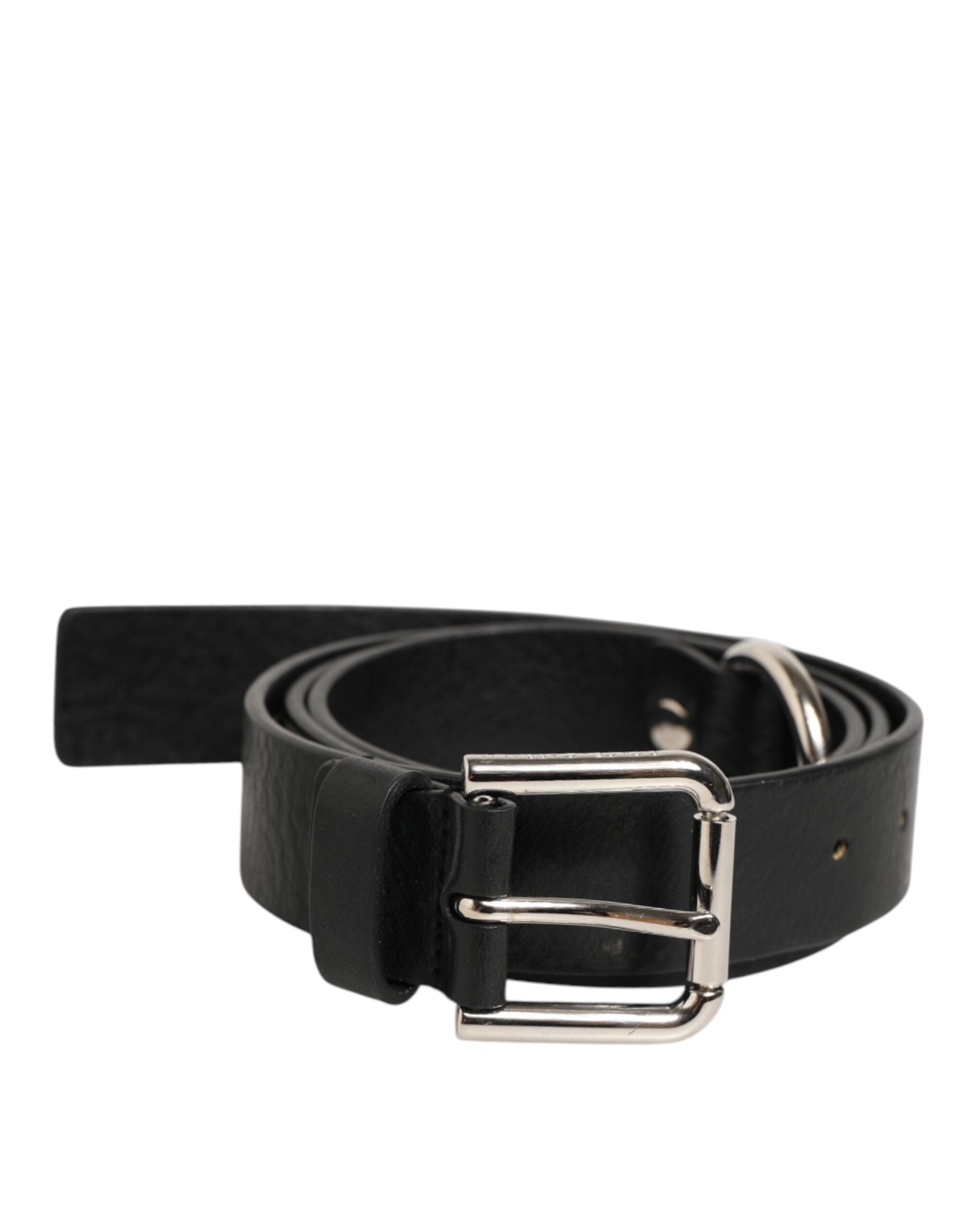 Dolce & Gabbana Black Leather Classic Metal Logo Buckle Belt - Zeiniez