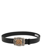 Dolce & Gabbana Black Leather Gothic Dragon Metal Buckle Belt - Zeiniez