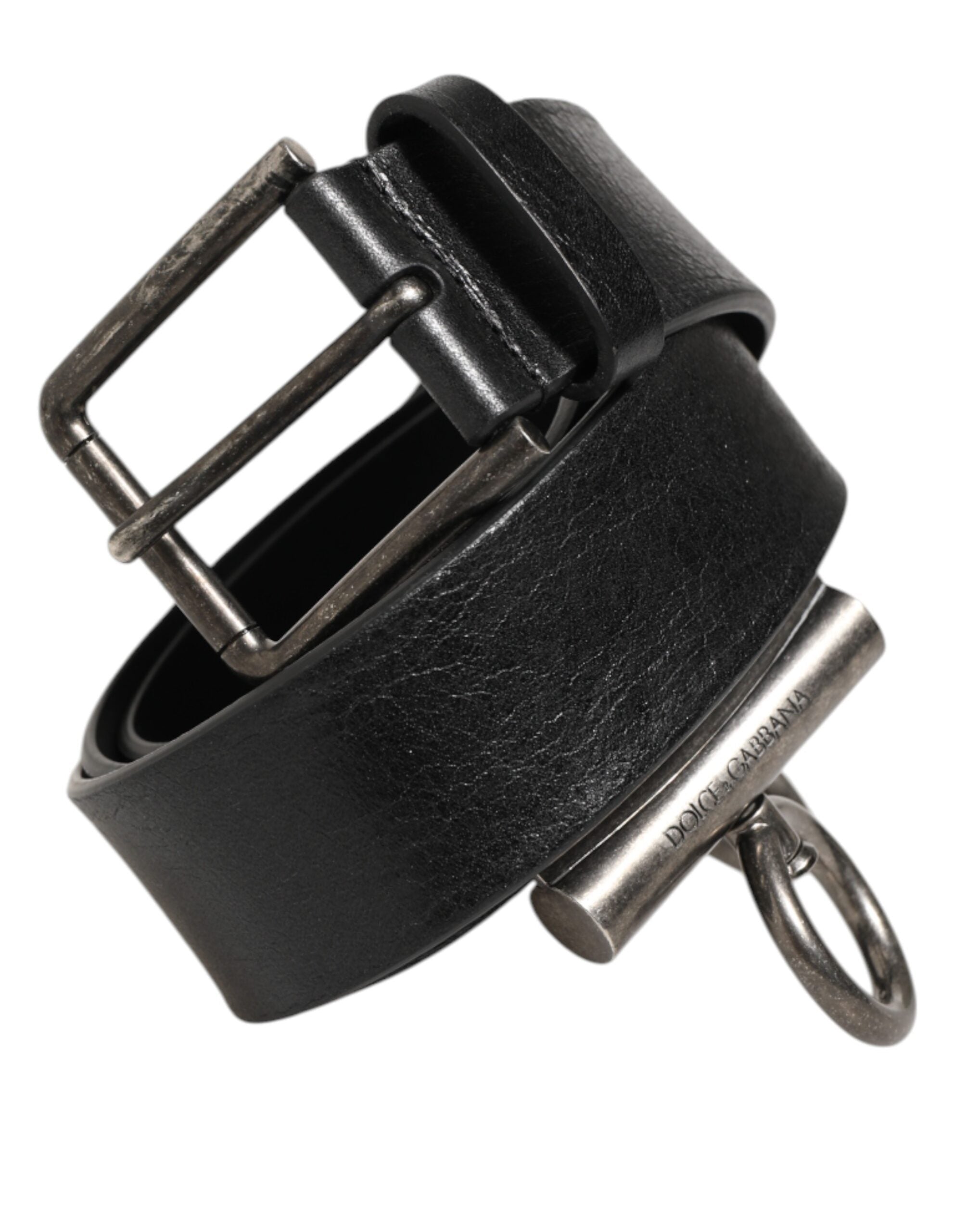 Dolce & Gabbana Black Leather Side Rings Brass Buckle Belt - Zeiniez