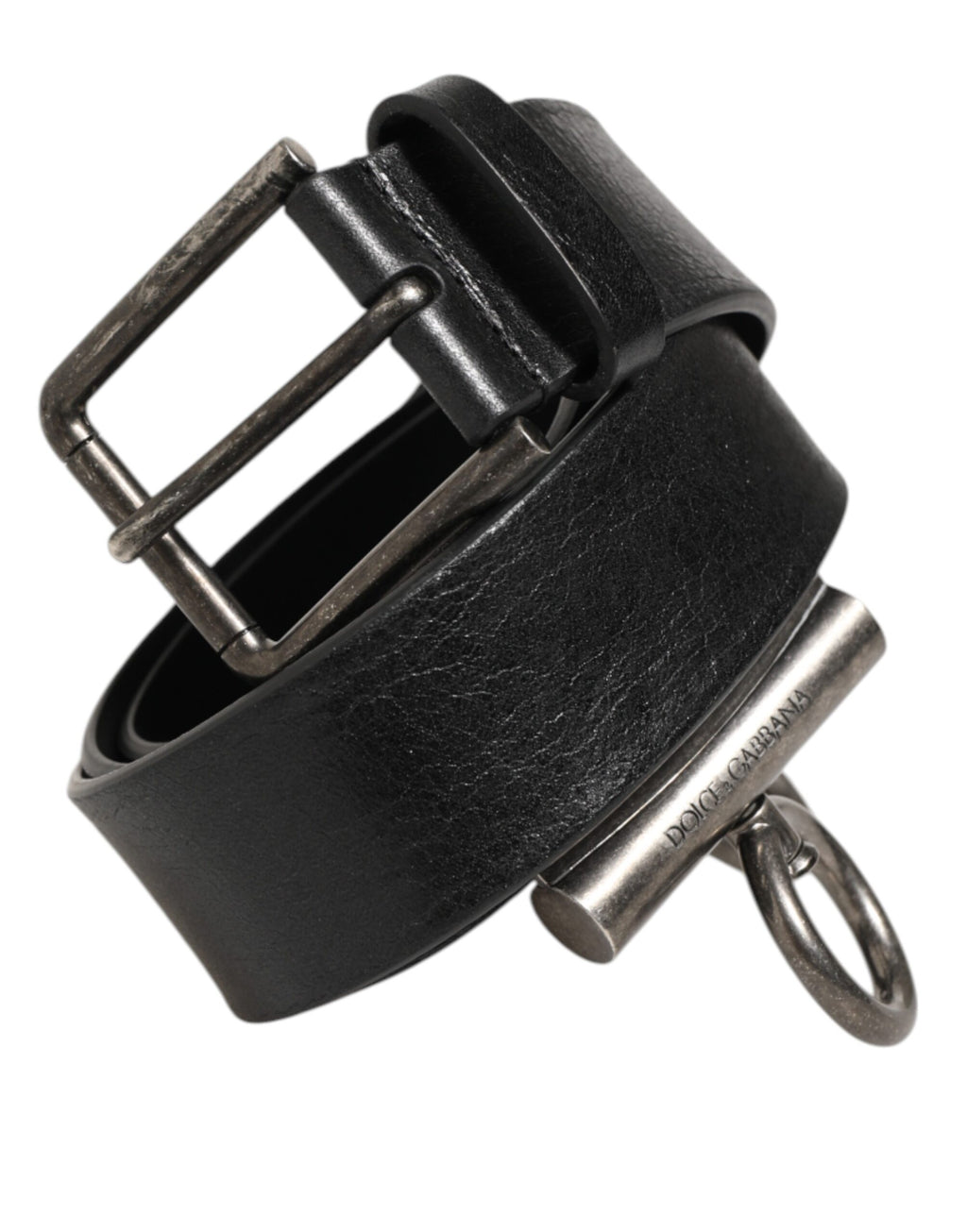 Dolce & Gabbana Black Leather Side Rings Brass Buckle Belt - Zeiniez