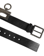 Dolce & Gabbana Black Leather Side Rings Brass Buckle Belt - Zeiniez