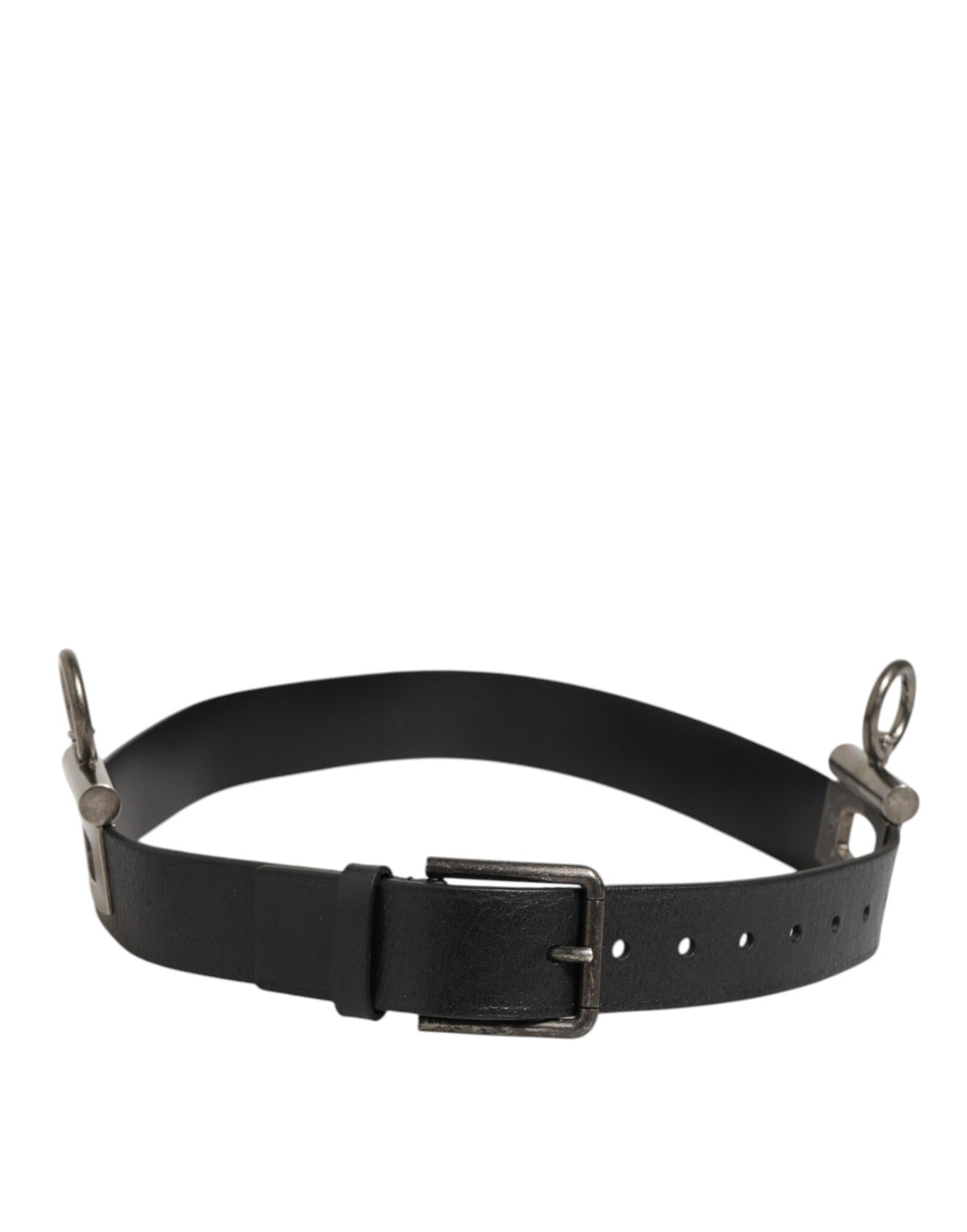 Dolce & Gabbana Black Leather Side Rings Brass Buckle Belt - Zeiniez