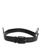 Dolce & Gabbana Black Leather Side Rings Brass Buckle Belt - Zeiniez