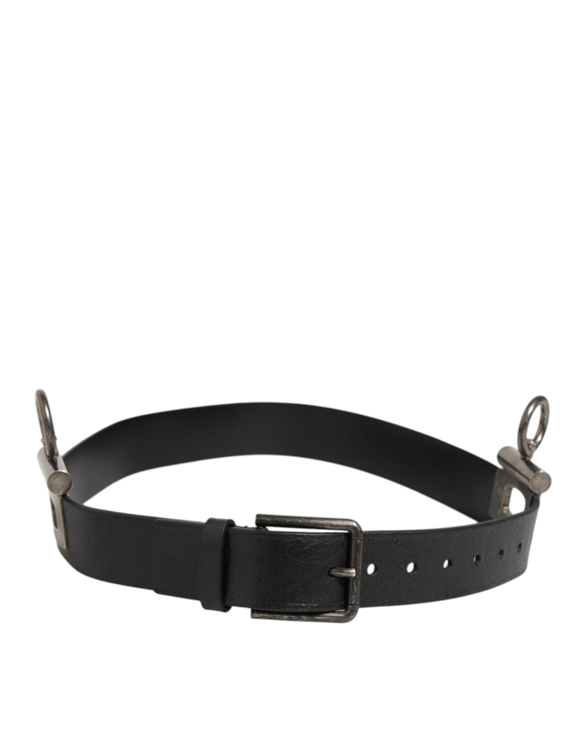 Dolce & Gabbana Black Leather Side Rings Brass Buckle Belt - Zeiniez