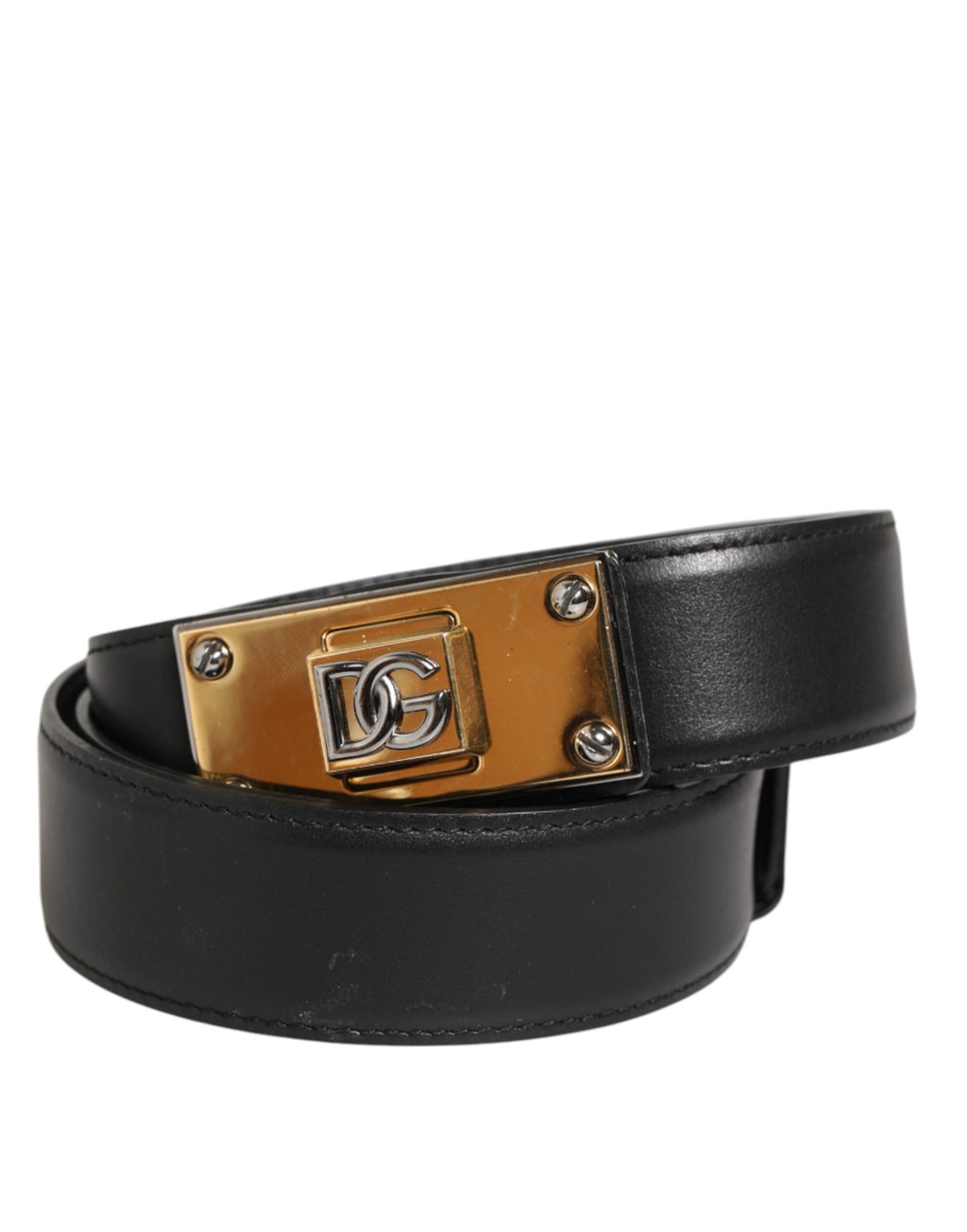 Dolce & Gabbana Black Leather Classic Metal Logo Buckle Belt - Zeiniez