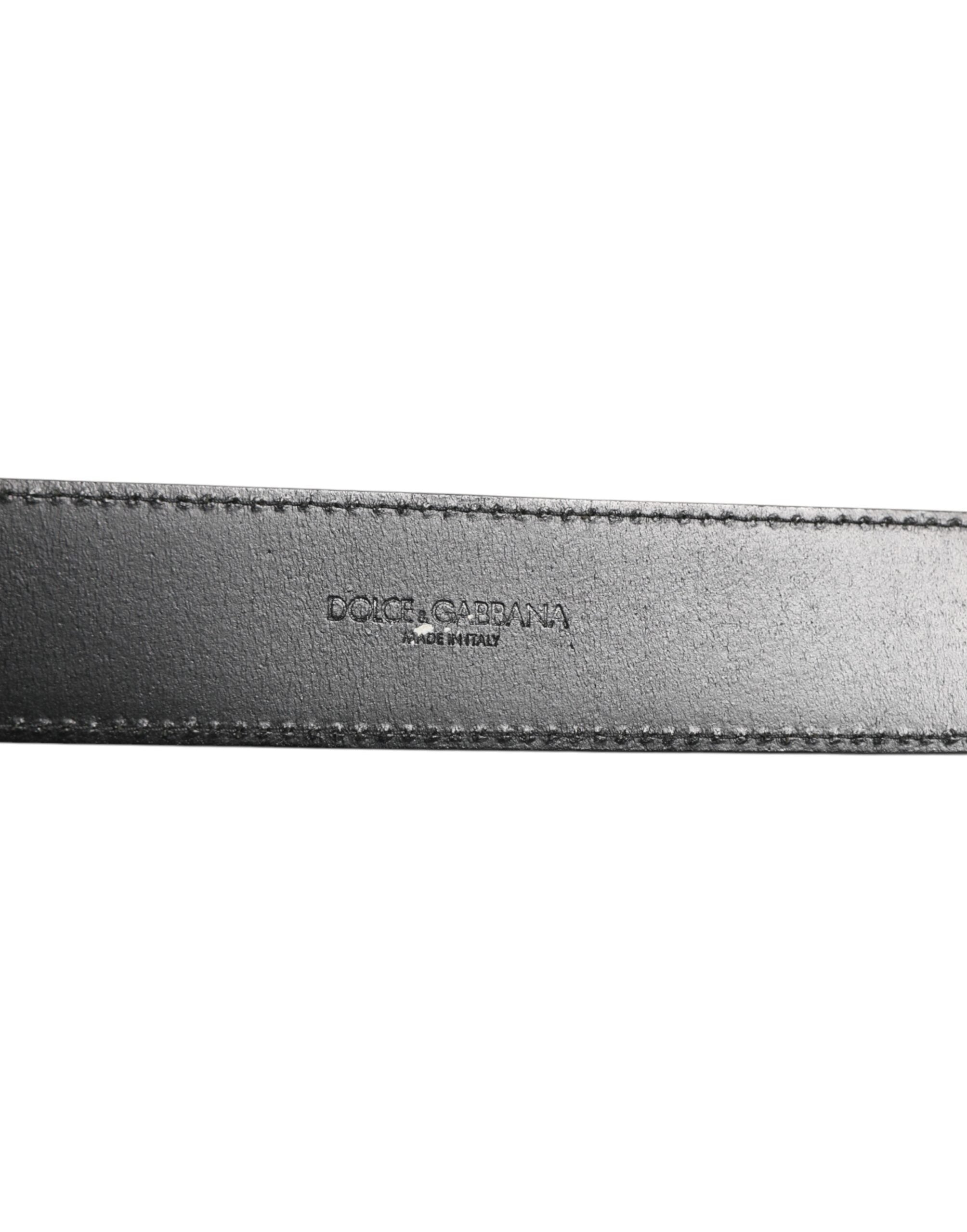 Dolce & Gabbana Black Leather Classic Metal Logo Buckle Belt - Zeiniez