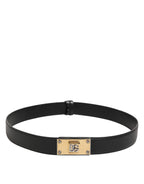 Dolce & Gabbana Black Leather Classic Metal Logo Buckle Belt - Zeiniez