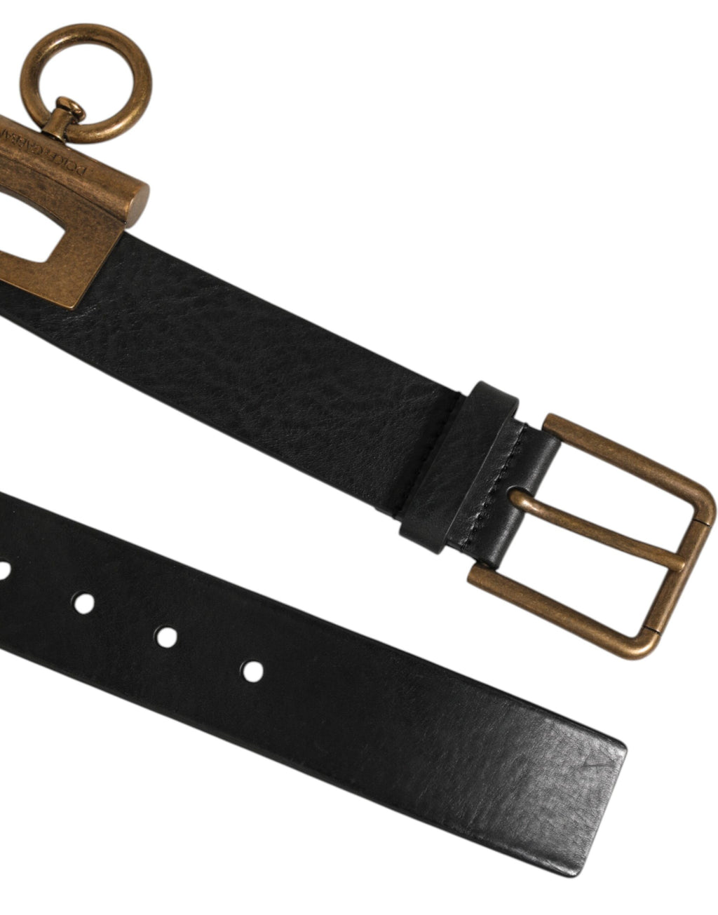 Dolce & Gabbana Black Leather Side Rings Brass Buckle Belt - Zeiniez
