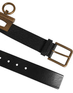 Dolce & Gabbana Black Leather Side Rings Brass Buckle Belt - Zeiniez