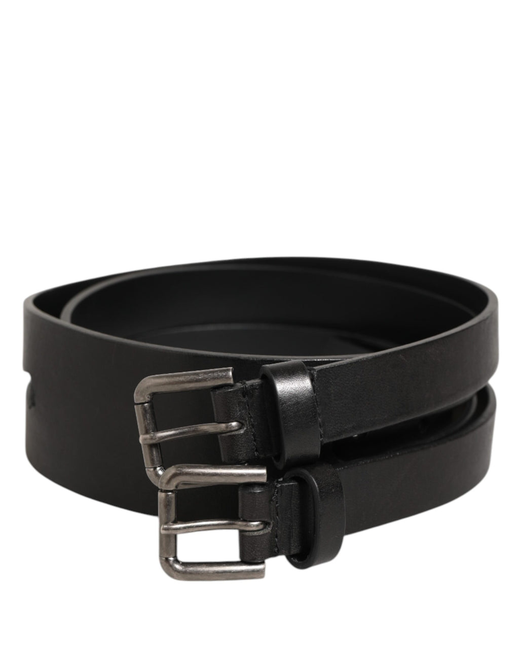 Dolce & Gabbana Black Double Strap Leather Silver Buckle Belt - Zeiniez
