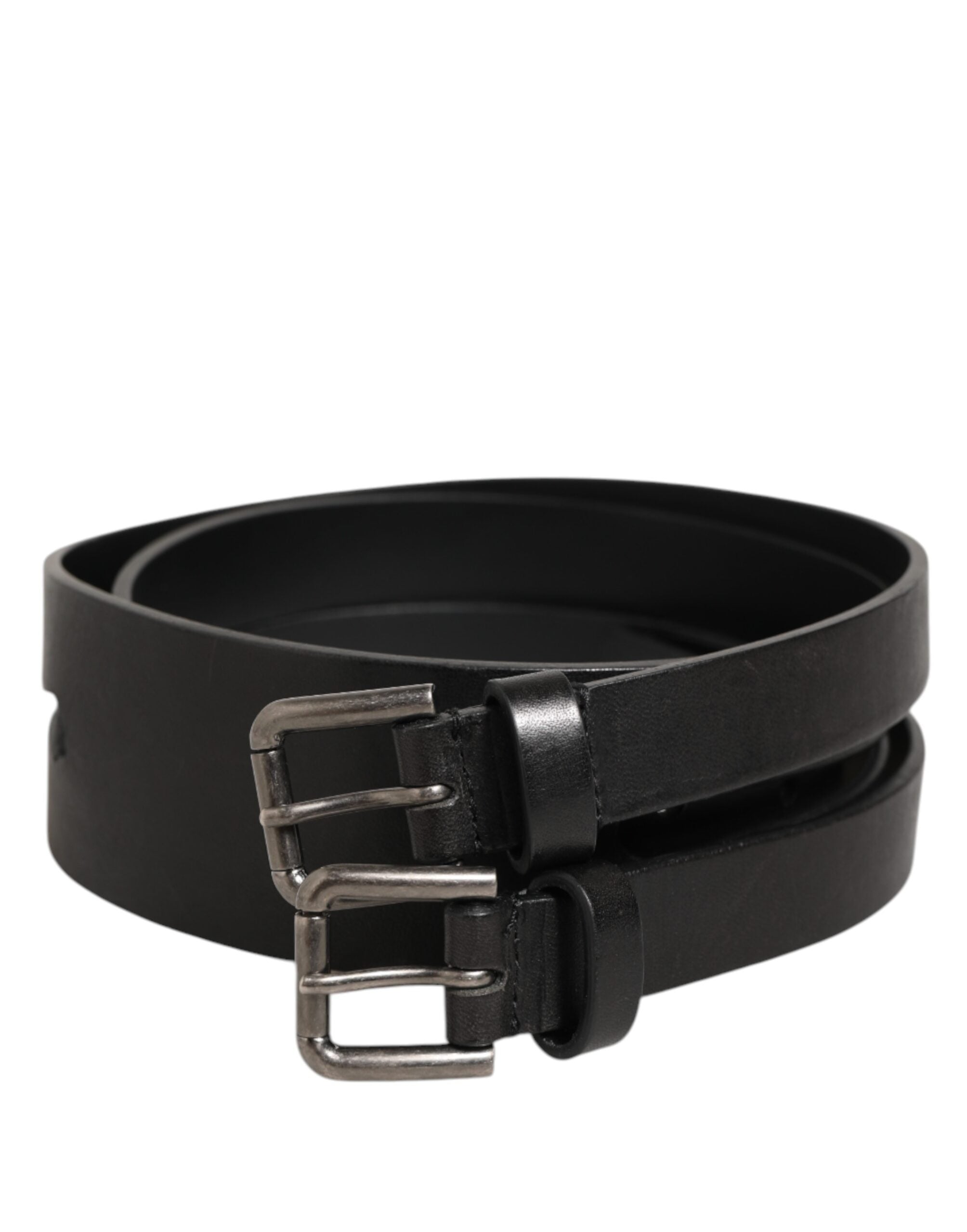 Dolce & Gabbana Black Double Strap Leather Silver Buckle Belt - Zeiniez