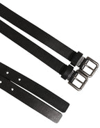Dolce & Gabbana Black Double Strap Leather Silver Buckle Belt - Zeiniez