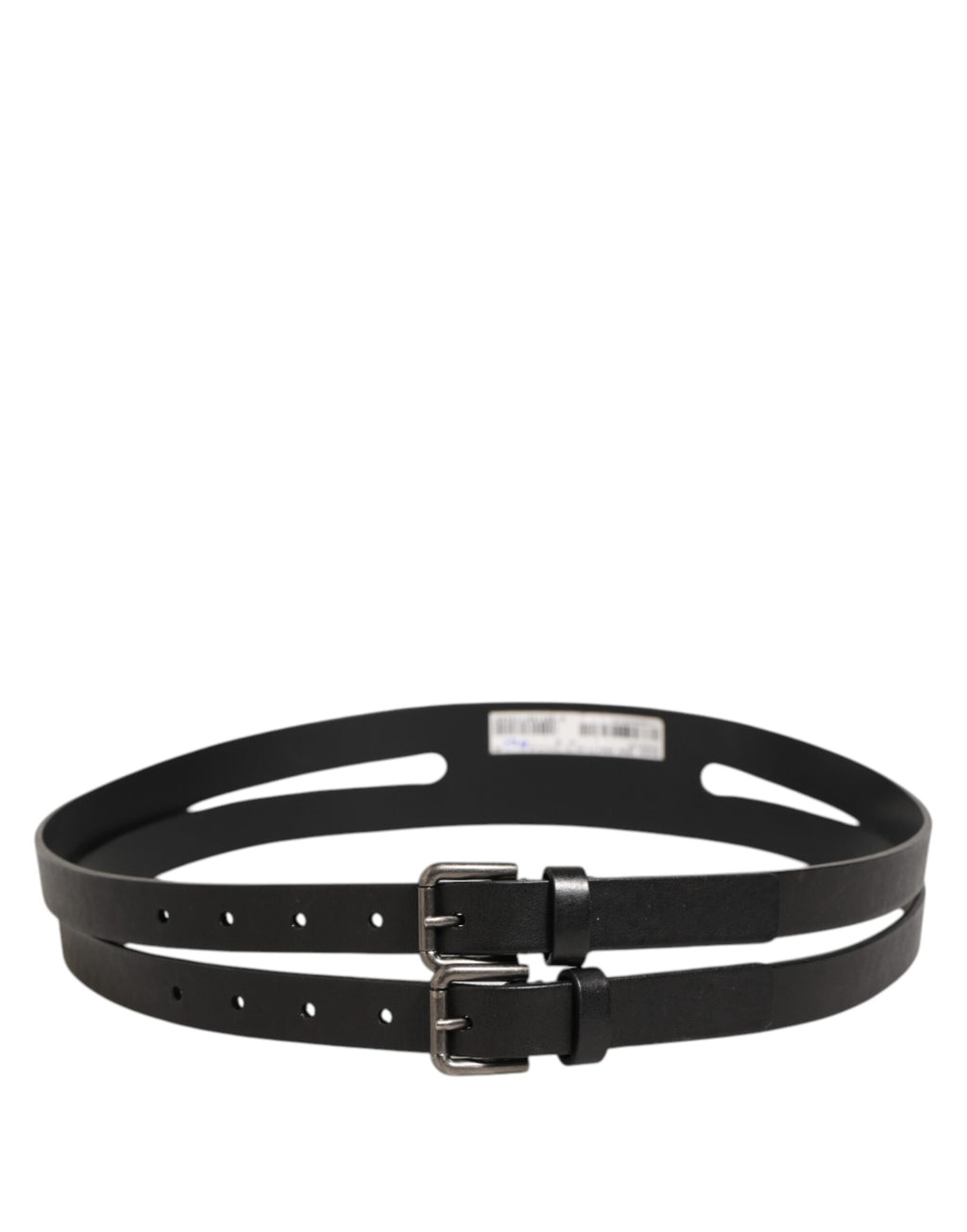 Dolce & Gabbana Black Double Strap Leather Silver Buckle Belt - Zeiniez