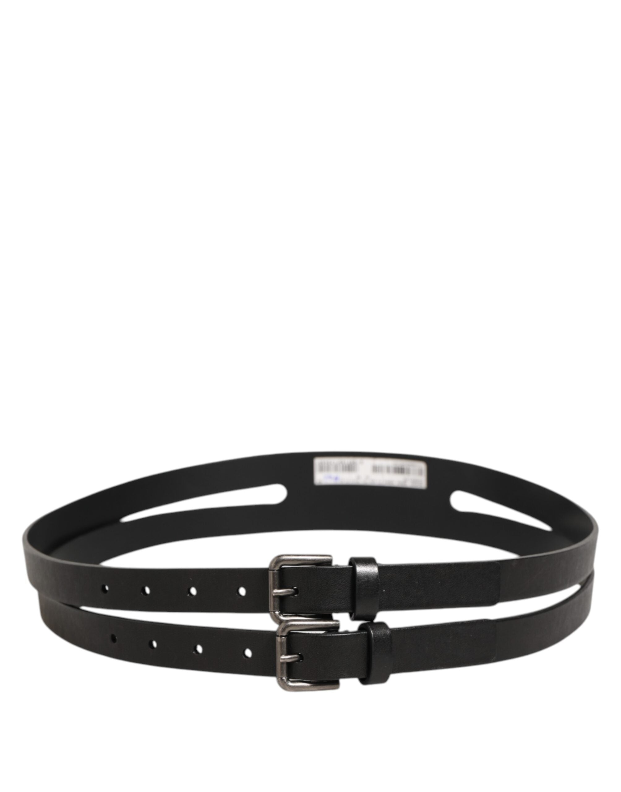 Dolce & Gabbana Black Double Strap Leather Silver Buckle Belt - Zeiniez