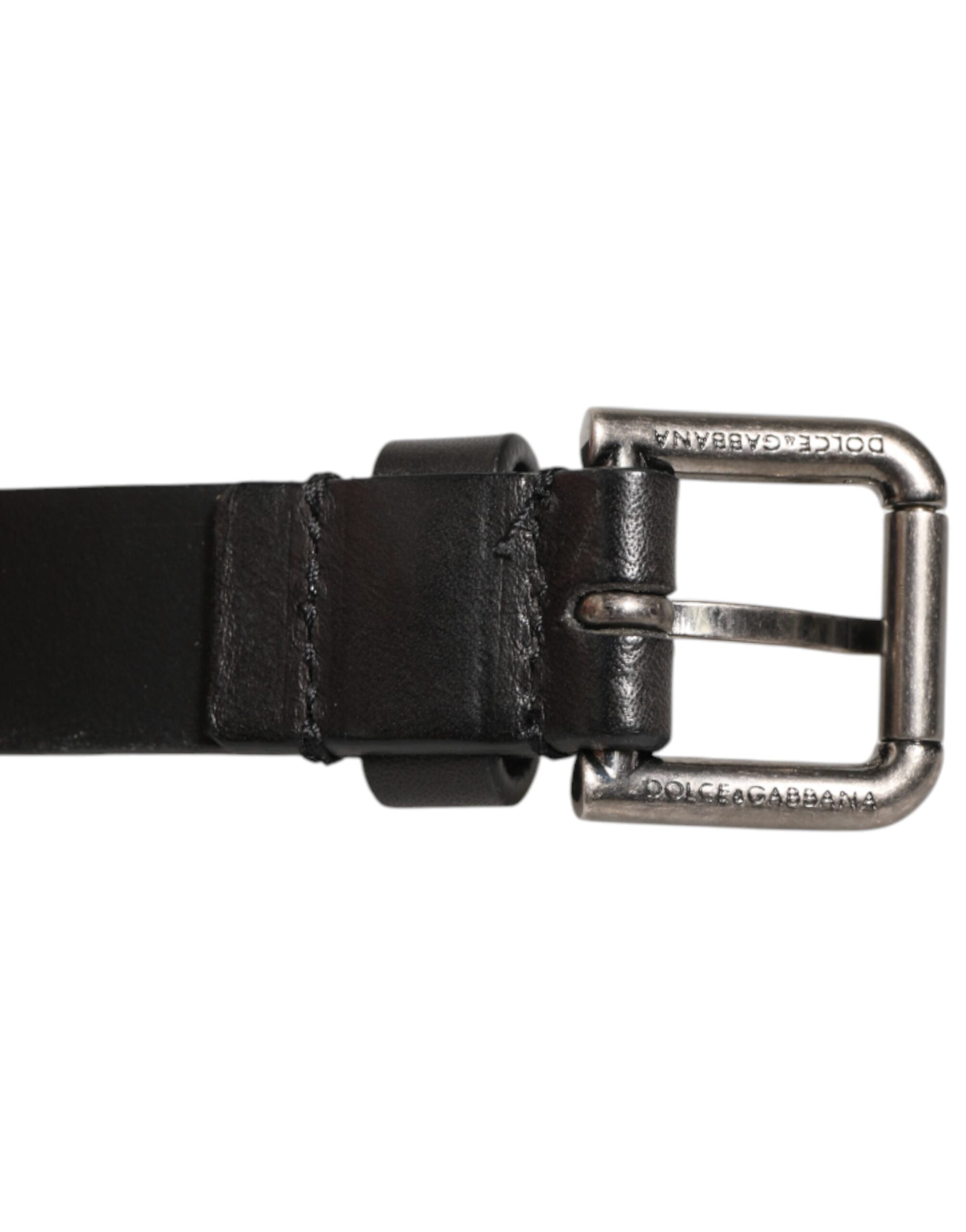Dolce & Gabbana Black Double Strap Leather Silver Buckle Belt - Zeiniez