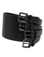 Dolce & Gabbana Black Leather 4-Strap Metal Multi-Buckle Belt - Zeiniez