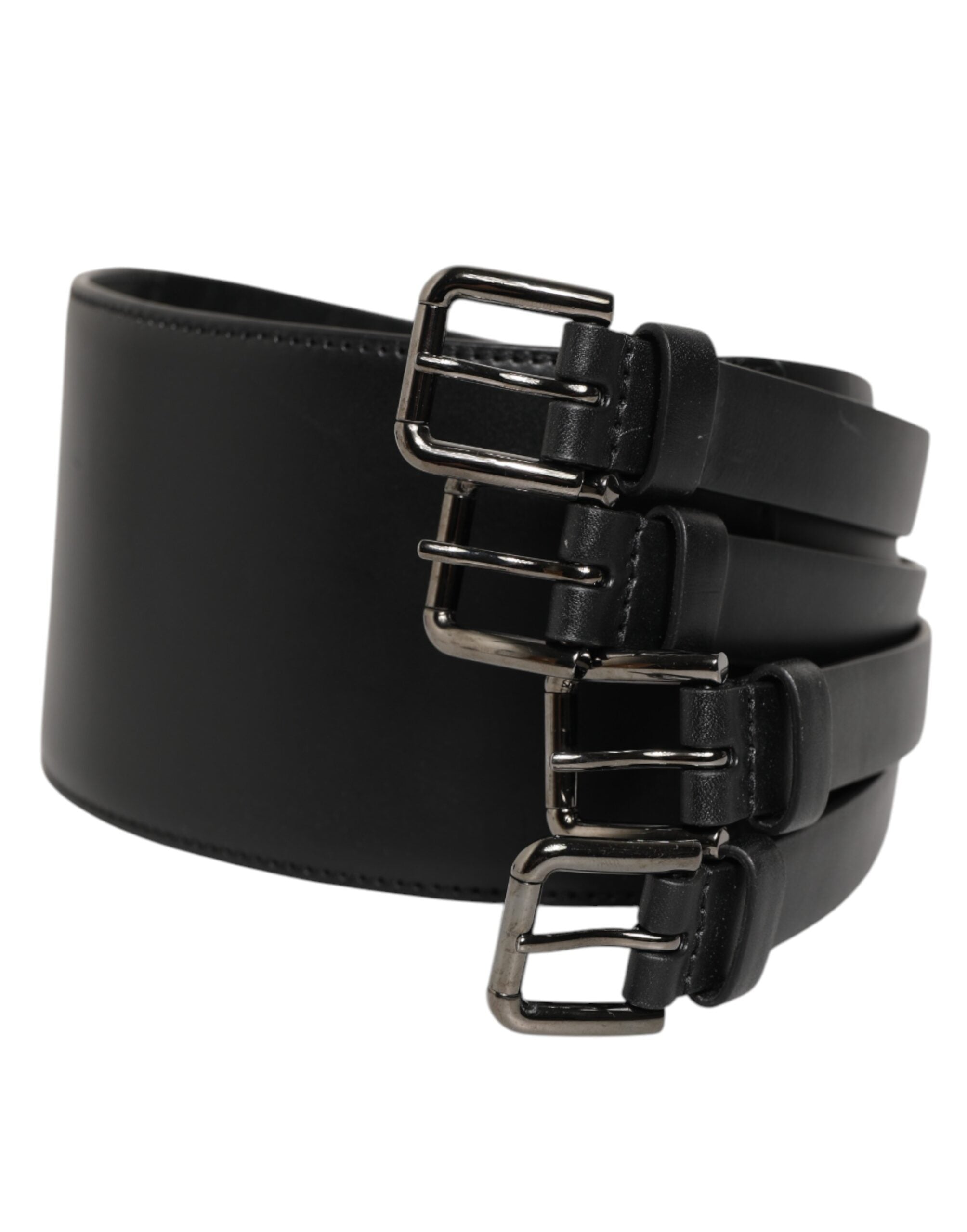 Dolce & Gabbana Black Leather 4-Strap Metal Multi-Buckle Belt - Zeiniez