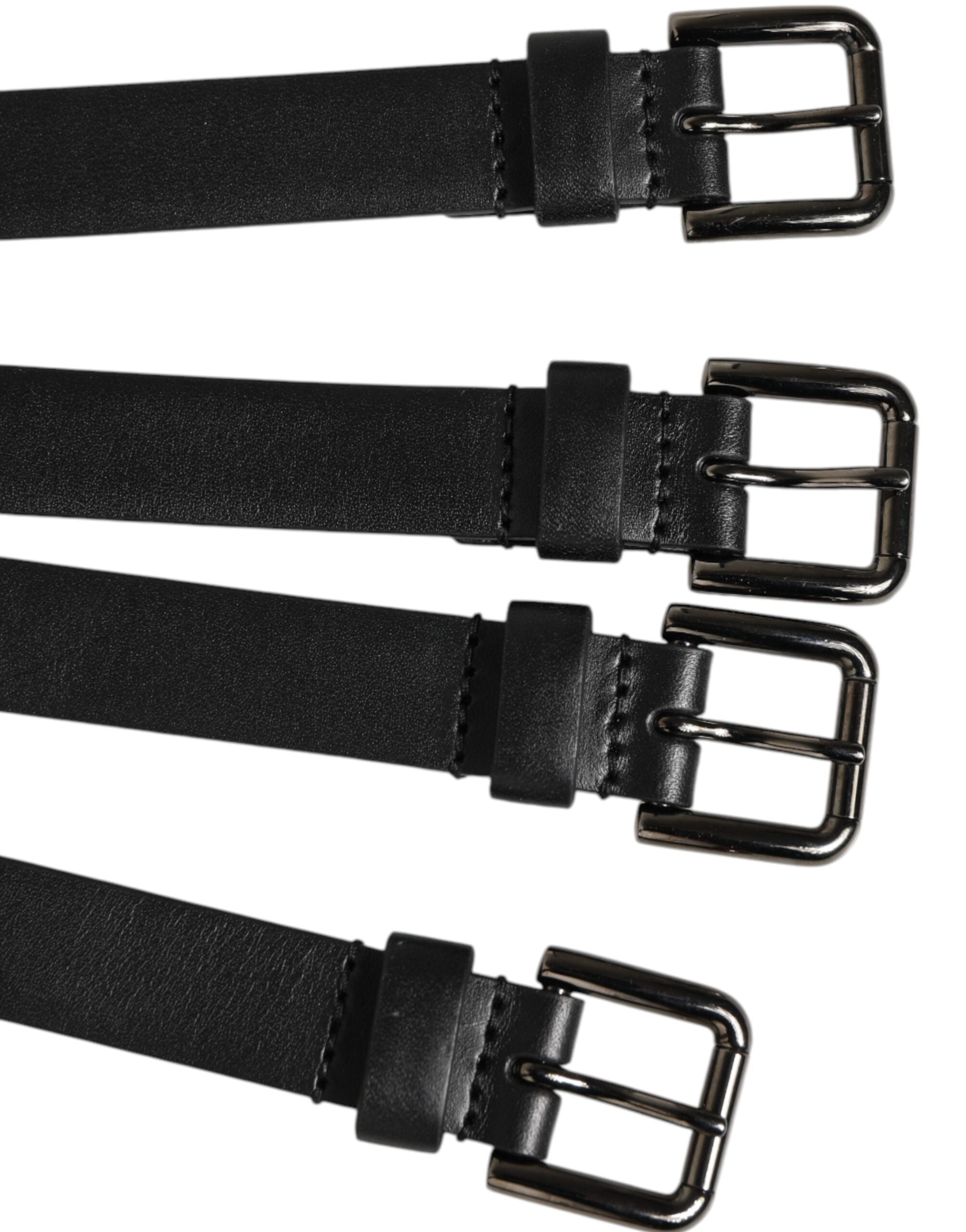 Dolce & Gabbana Black Leather 4-Strap Metal Multi-Buckle Belt - Zeiniez