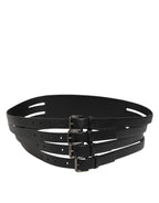 Dolce & Gabbana Black Leather 4-Strap Metal Multi-Buckle Belt - Zeiniez