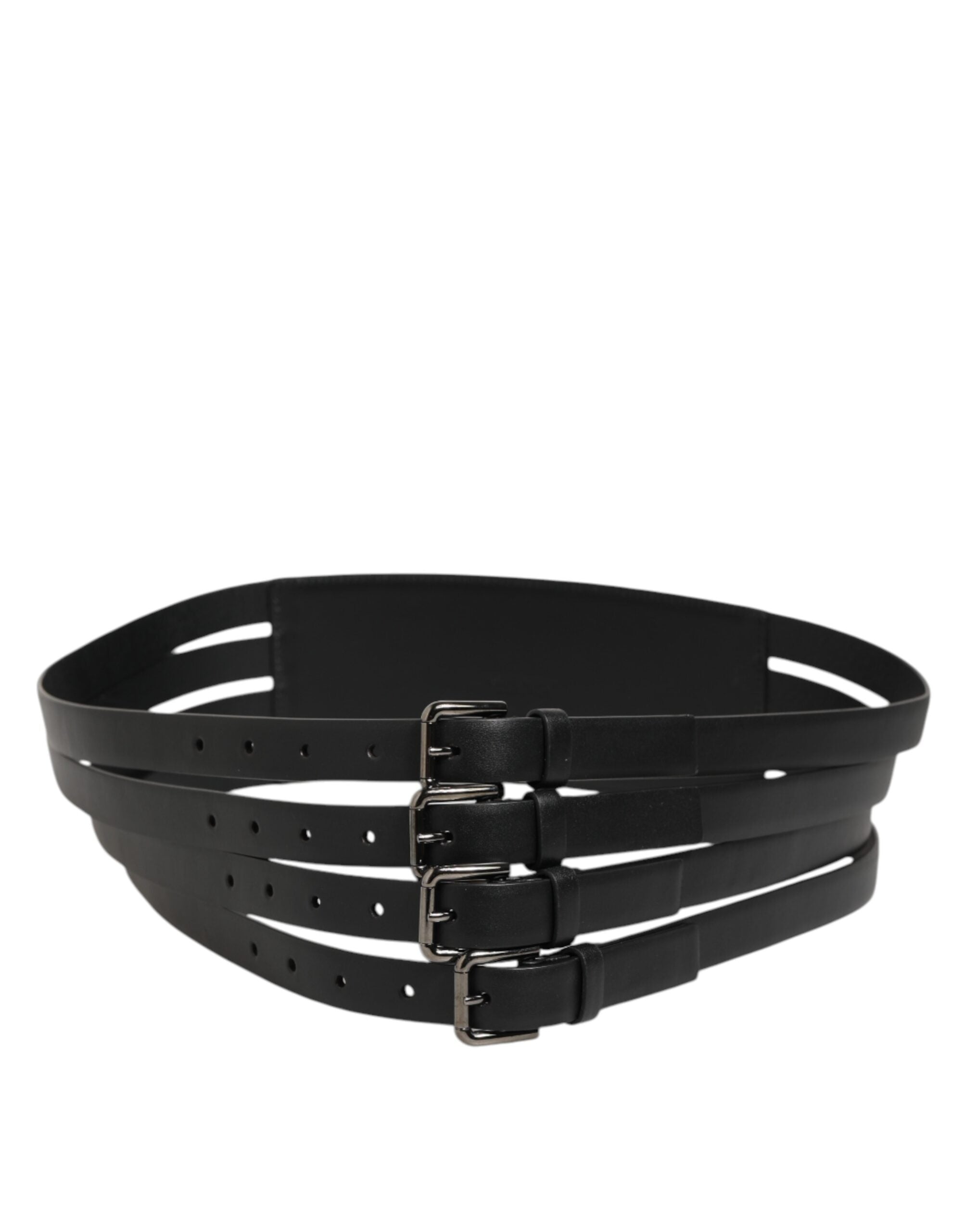 Dolce & Gabbana Black Leather 4-Strap Metal Multi-Buckle Belt - Zeiniez